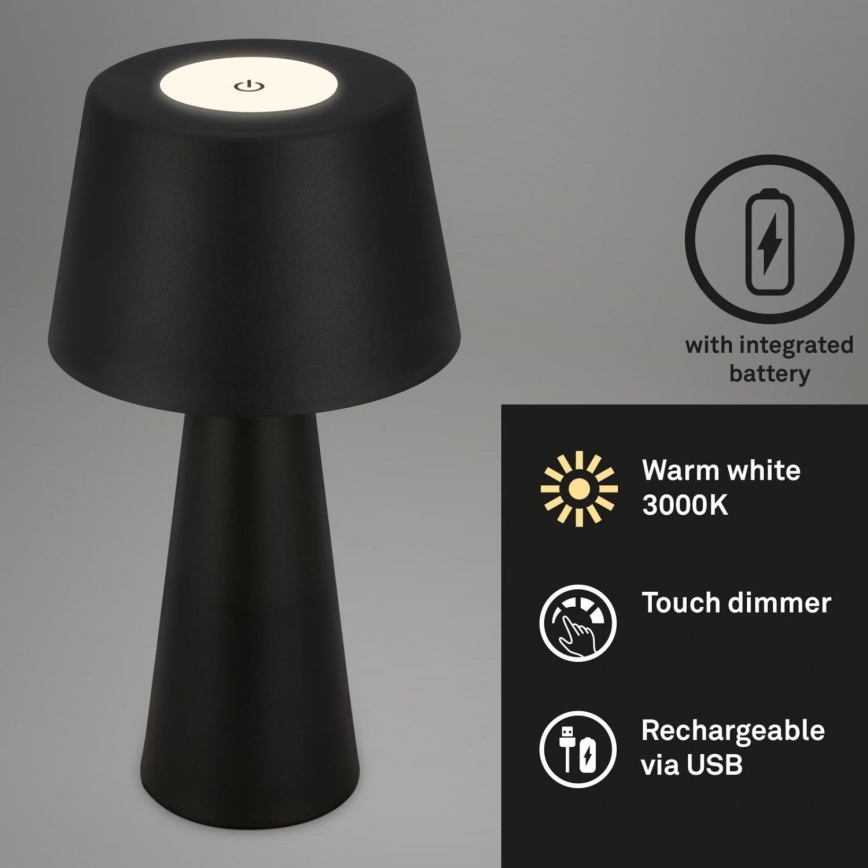 Brilo - LED Ljusreglerad uppladdningsbar utomhus bordslampa LED/3,5W/5V IP44 svart