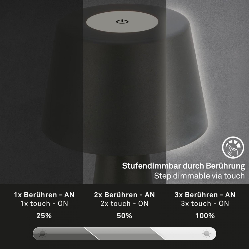 Brilo - LED Ljusreglerad uppladdningsbar utomhus bordslampa LED/3,5W/5V IP44 svart