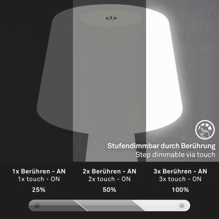 Brilo - LED Ljusreglerad uppladdningsbar utomhus bordslampa LED/3,5W/5V IP44 vit