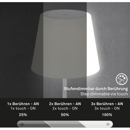 Brilo - LED Ljusreglerad uppladdningsbar utomhus bordslampa LED/3W/5V IP44 vit