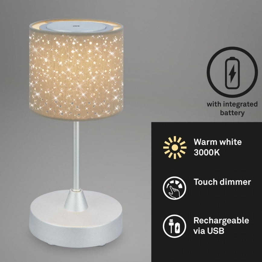 Brilo - LED Ljusreglerad uppladdningsbar utomhus bordslampa LOLE LED/3W/5V 2000mAh IP44 silver/beige