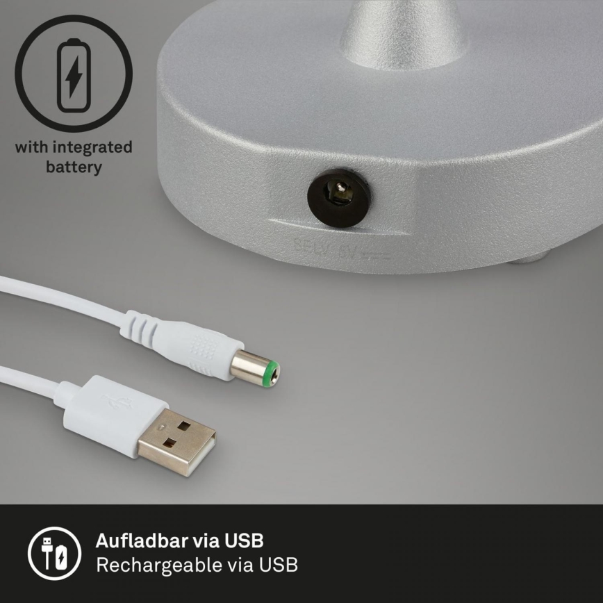 Brilo - LED Ljusreglerad uppladdningsbar utomhus bordslampa LOLE LED/3W/5V 2000mAh IP44 silver/beige