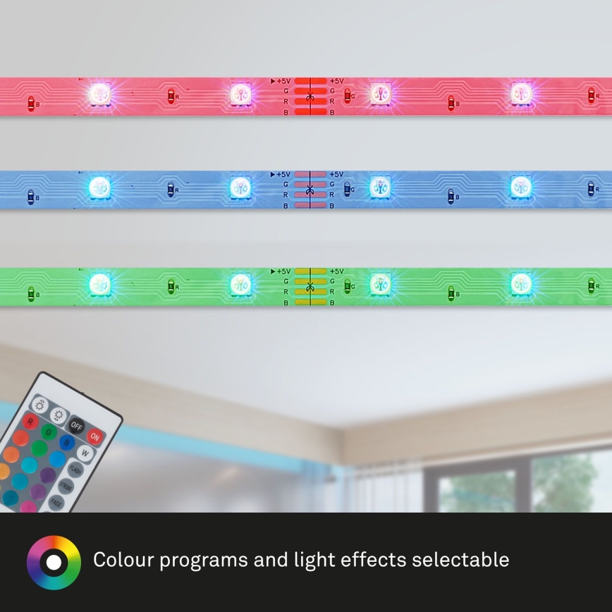 Brilo - LED RGB Dimbar remsa 11,5m LED/24W/230V + fjärrkontroll