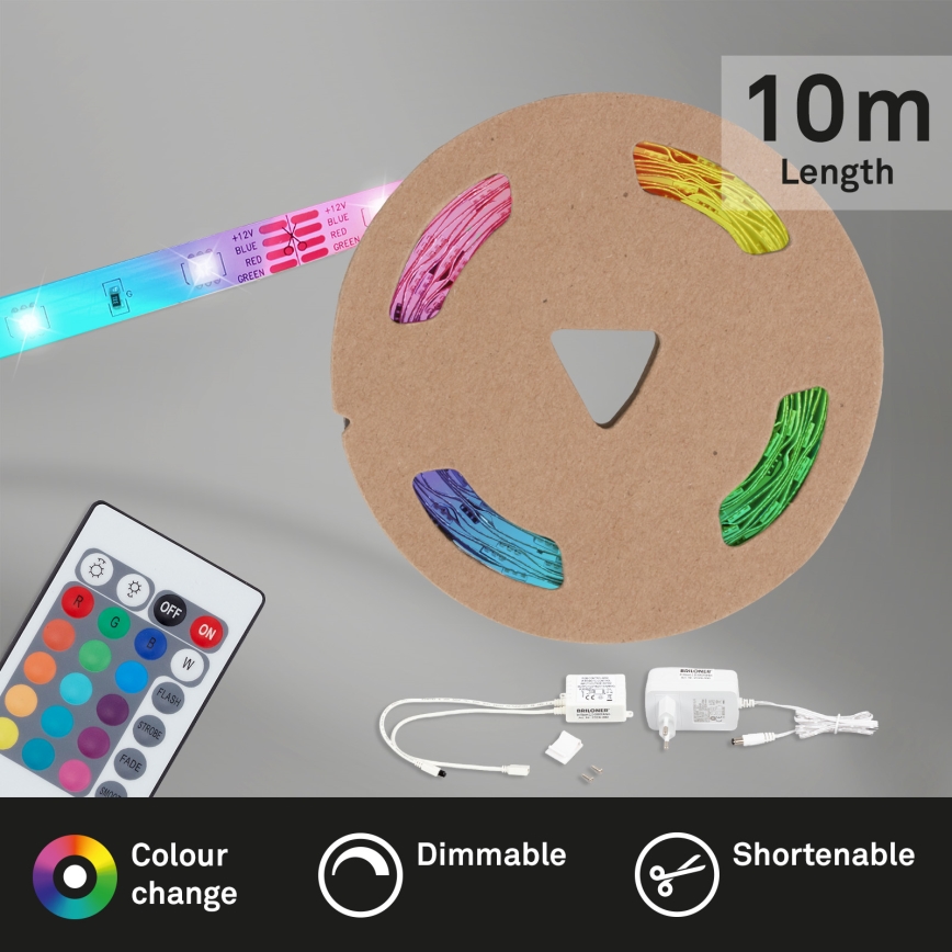 Brilo - LED RGB Dimbar remsa 11,5m LED/24W/230V + fjärrkontroll