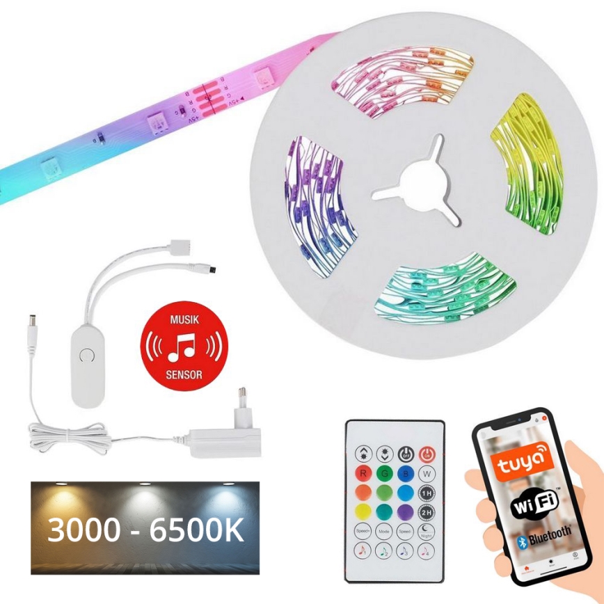 Brilo - LED RGBW dimbar remsa MUSIC 6,65m LED/18W/230V Wi-Fi Tuya + fjärrkontroll