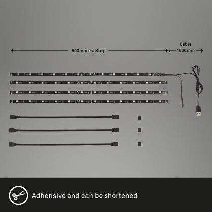 Brilo - LED RGBW dimbar remsa för TV 3m LED/2,5W/USB + fjärrkontroll