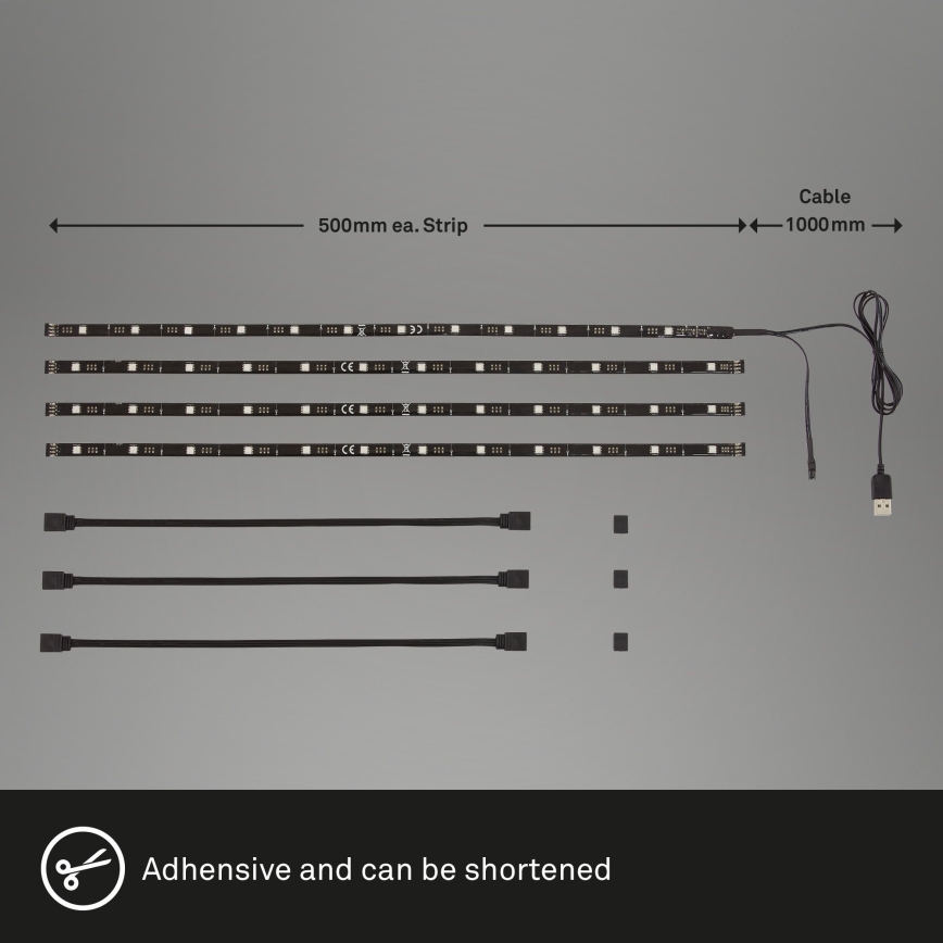 Brilo - LED RGBW dimbar remsa för TV 3m LED/2,5W/USB + fjärrkontroll