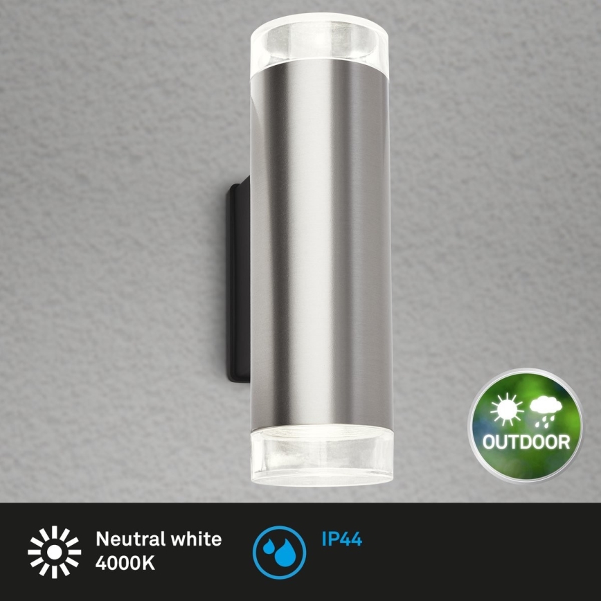 Brilo - LED vägglampa för utomhusbruk 2xGU10/4,7W/230V IP44 4000K matt krom