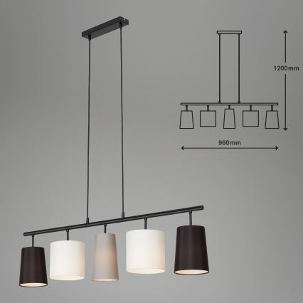 Brilo - Ljuskrona med textilsladd SHADES 5xE14/40W/230V
