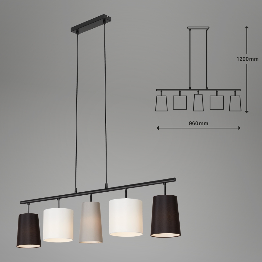 Brilo - Ljuskrona med textilsladd SHADES 5xE14/40W/230V