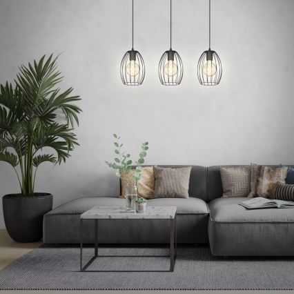 Brilo - Ljuskrona med textilsladd WAKTU 3xE27/60W/230V gummiträd