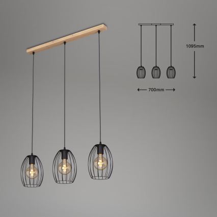 Brilo - Ljuskrona med textilsladd WAKTU 3xE27/60W/230V gummiträd