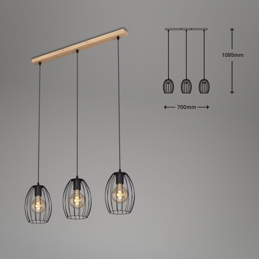 Brilo - Ljuskrona med textilsladd WAKTU 3xE27/60W/230V gummiträd