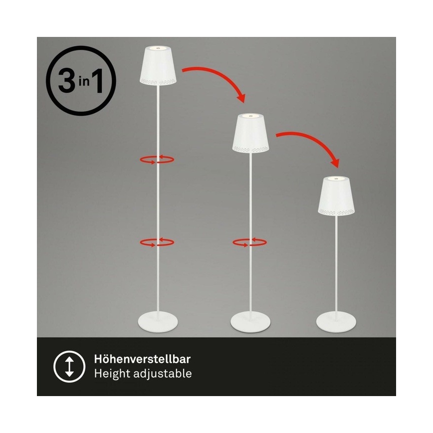 Briloner 1438016 - LED Ljusreglerad beröring golvlampa 3i1 LED/3,5W/5V IP44 3000K 38-130 cm vit