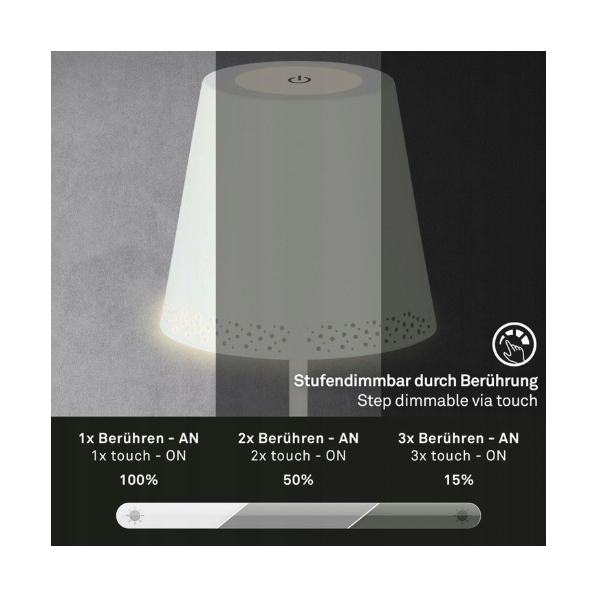 Briloner 1438016 - LED Ljusreglerad beröring golvlampa 3i1 LED/3,5W/5V IP44 3000K 38-130 cm vit