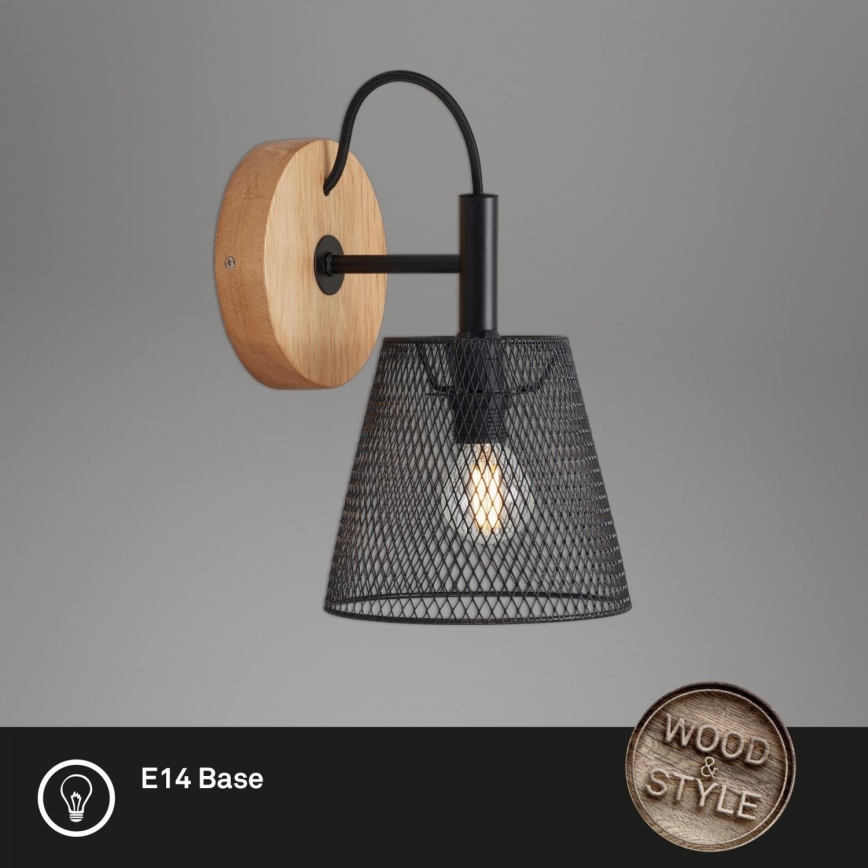 Briloner 2077-015 - Vägglampa WOOD & STYLE 1xE14/25W/230V gummiträd