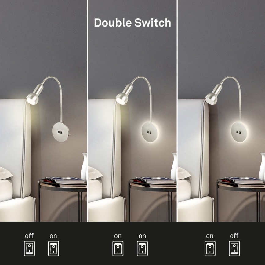 Briloner 2178012 - LED Flexibel vägglampa 1xE14/10W/230V + LED/3W matt krom