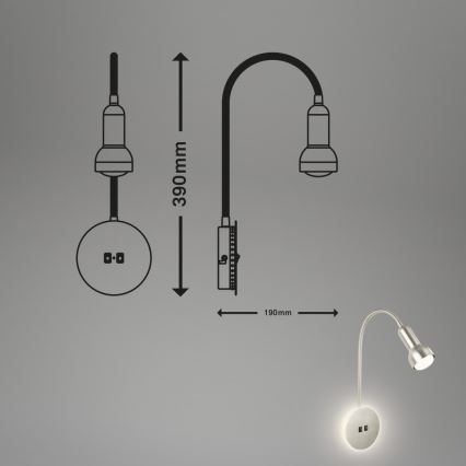 Briloner 2178012 - LED Flexibel vägglampa 1xE14/10W/230V + LED/3W matt krom
