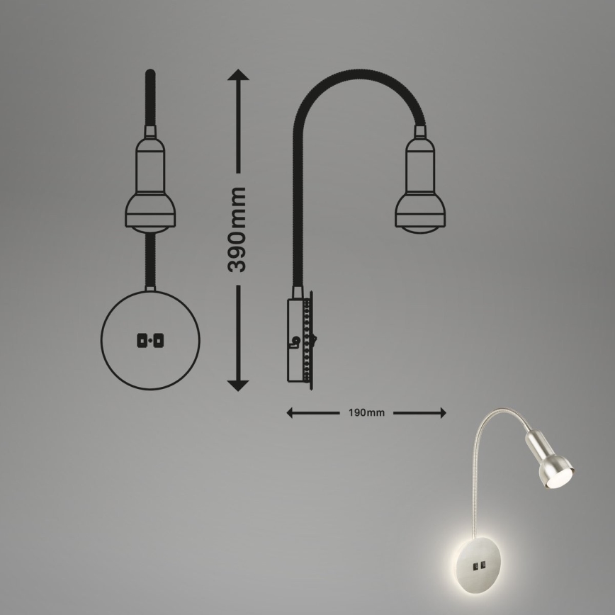 Briloner 2178012 - LED Flexibel vägglampa 1xE14/10W/230V + LED/3W matt krom
