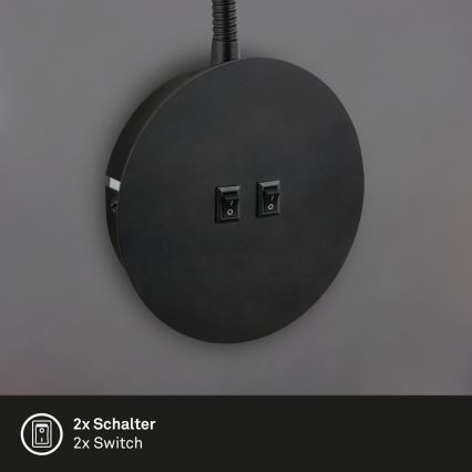 Briloner 2178015 - LED Flexibel Vägglampa 1xE14/10W/230V + LED/3W svart