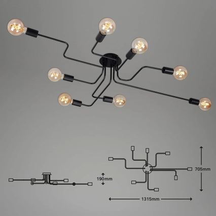 Briloner 2888-085 - Ytmonterad ljuskrona FARETTO 8xE27/60W/230V svart
