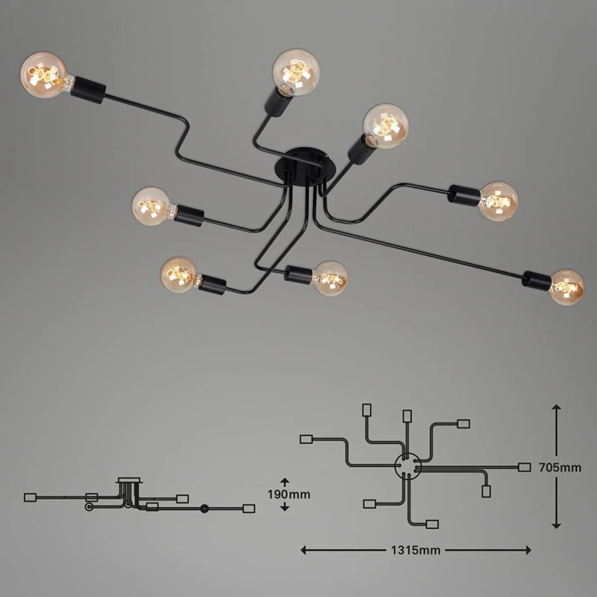 Briloner 2888-085 - Ytmonterad ljuskrona FARETTO 8xE27/60W/230V svart