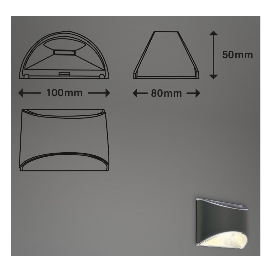 Briloner 3133015 - LED solcell väggbelysning LED/2W/3,7V IP44 3000K
