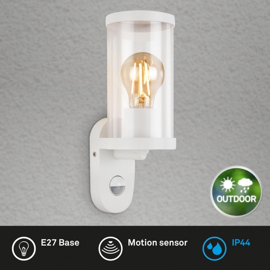 Briloner 3628-016 - Utomhus vägglampa med sensor KAIRO 1xE27/12W/230V IP44 vit