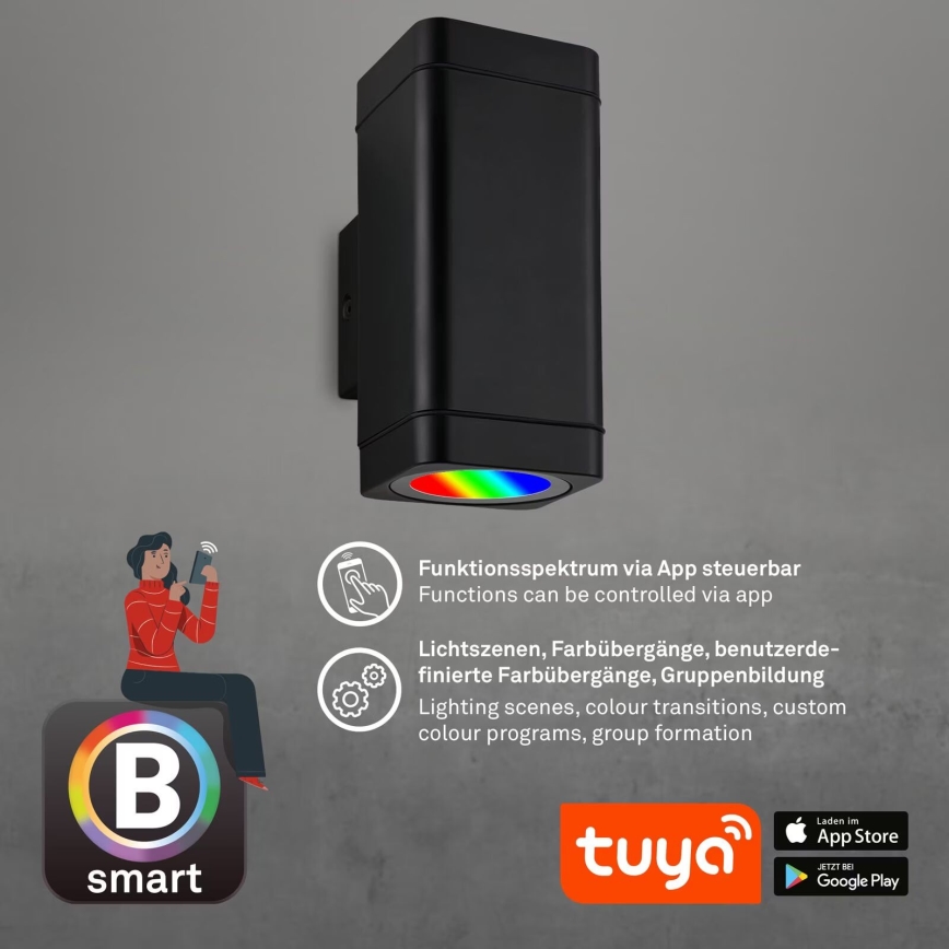 Briloner 3675-025 - LED RGBW Dimbar vägglampa utomhus 2xLED/8,5W/230V 3000-6500K Wi-Fi Tuya IP44 svart