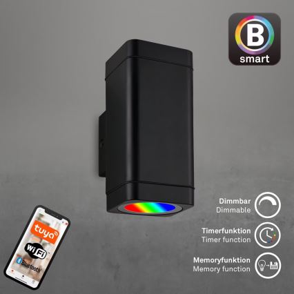 Briloner 3675-025 - LED RGBW Dimbar vägglampa utomhus 2xLED/8,5W/230V 3000-6500K Wi-Fi Tuya IP44 svart