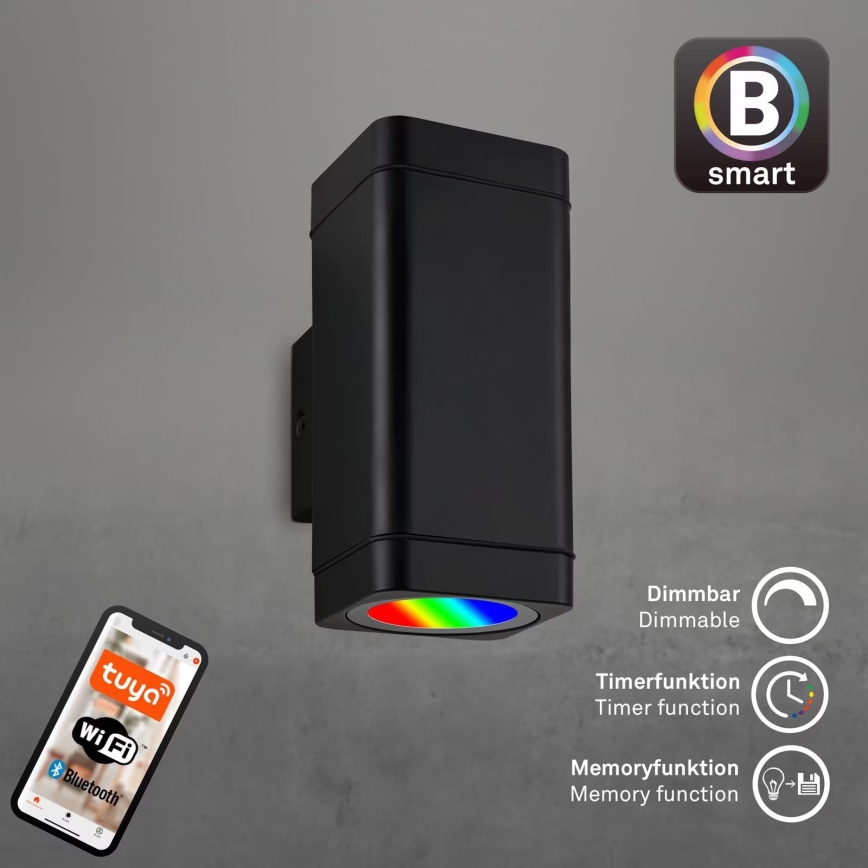 Briloner 3675-025 - LED RGBW Dimbar vägglampa utomhus 2xLED/8,5W/230V 3000-6500K Wi-Fi Tuya IP44 svart
