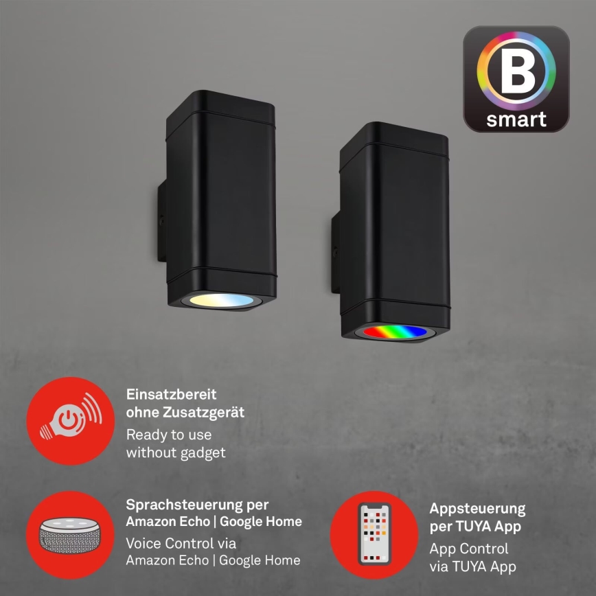 Briloner 3675-025 - LED RGBW Dimbar vägglampa utomhus 2xLED/8,5W/230V 3000-6500K Wi-Fi Tuya IP44 svart