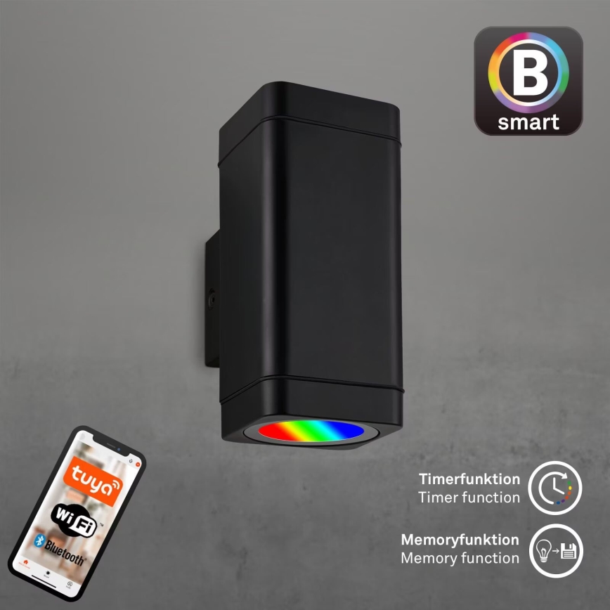 Briloner 3675-025 - LED RGBW Dimbar vägglampa utomhus 2xLED/8,5W/230V 3000-6500K Wi-Fi Tuya IP44 svart