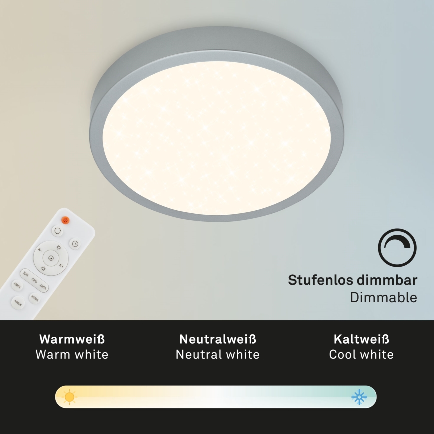 Briloner 3701-014 - LED Dimbar taklampa RUNA LED/18W/230V 2700-6500K silver + fjärrkontroll