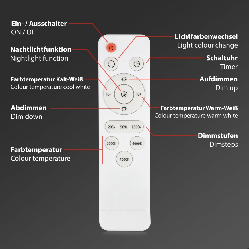 Briloner 3701-016 - LED Dimbar taklampa RUNA LED/18W/230V 2700-6500K vit + fjärrkontroll