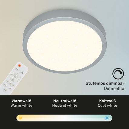 Briloner 3704-014-LED Dimbar taklampa RUNA LED/22W/230V 2700-6500K silver + fjärrkontroll