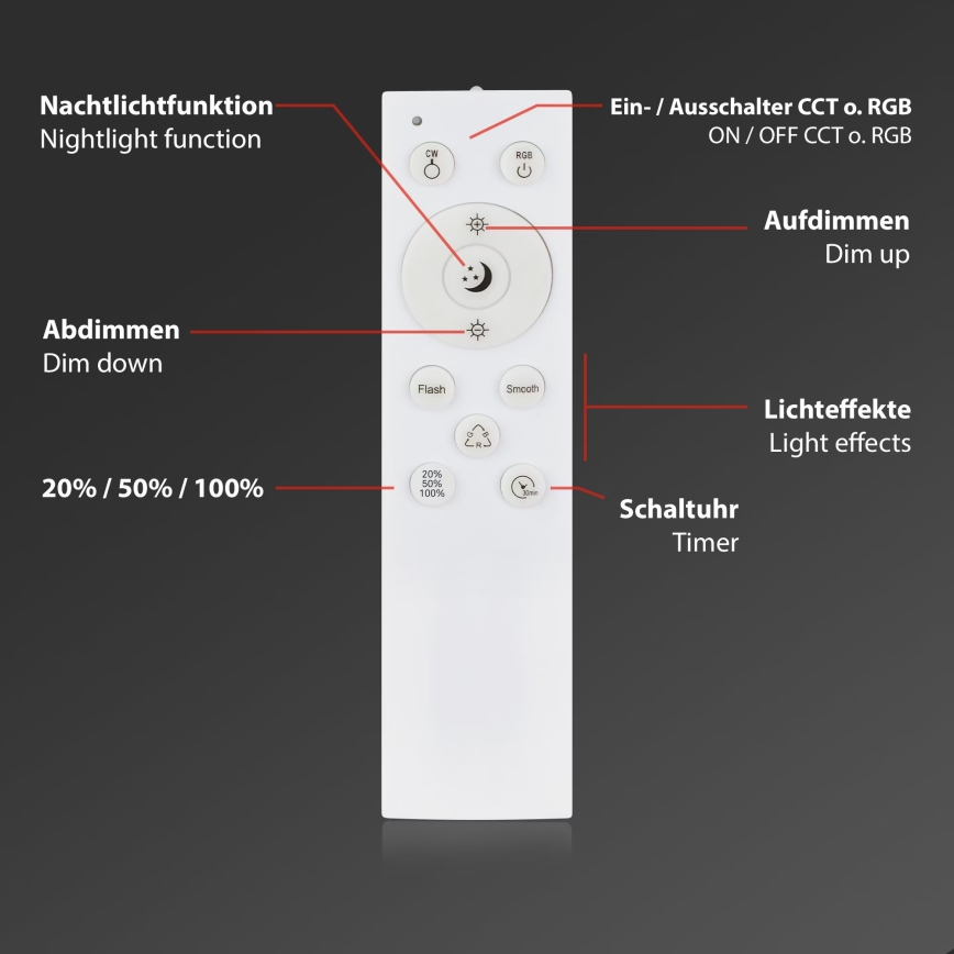 Briloner 3709-014 - LED RGBW Dimbar taklampa LED/22W/230V 4000K diameter 38 cm silver + fjärrkontroll