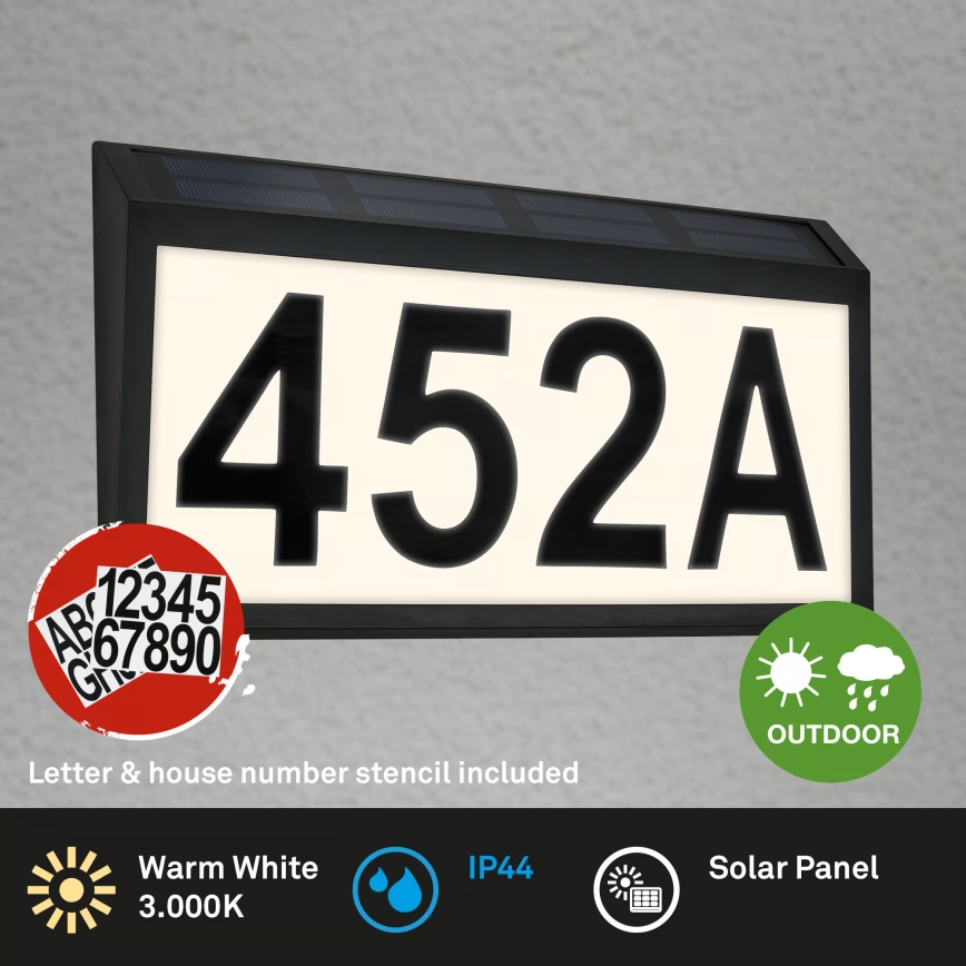 Briloner 3797015 - Solcellsdriven LED-husnummerskylt LED/0,5W/1,2V 1200 mAh IP44