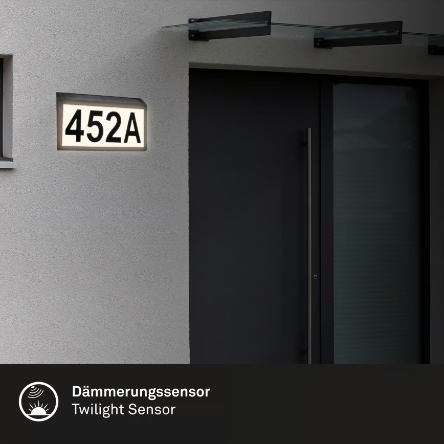 Briloner 3797015 - Solcellsdriven LED-husnummerskylt LED/0,5W/1,2V 1200 mAh IP44