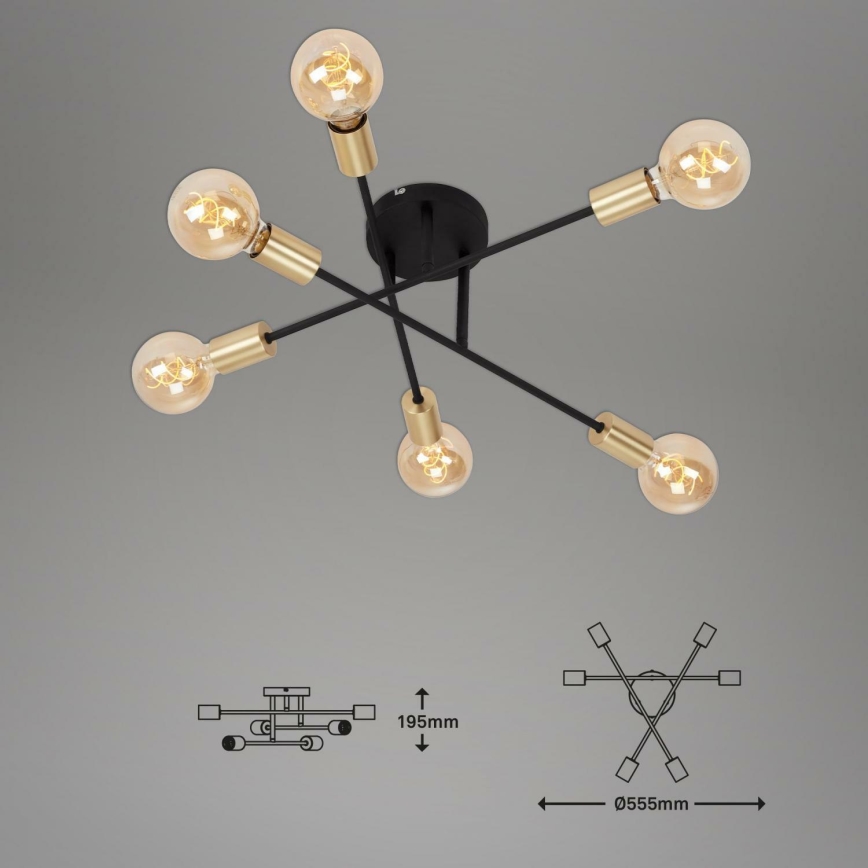 Briloner 3868-065 - Ytmonterad ljuskrona BLACK STEEL 6xE27/60W/230V