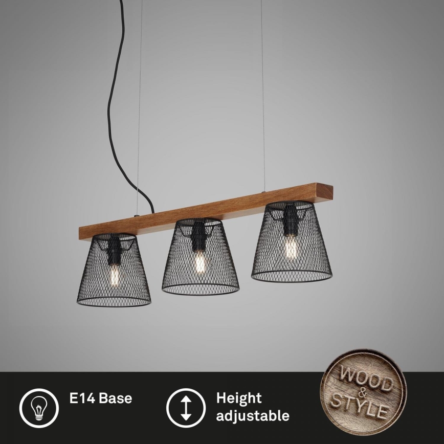 Briloner 4077-035 - Ljuskrona med textilsladd WOOD & STYLE 3xE14/25W/230V gummiträd