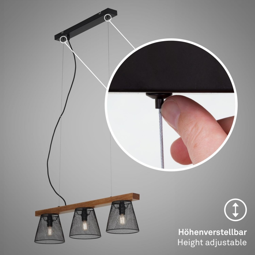 Briloner 4077-035 - Ljuskrona med textilsladd WOOD & STYLE 3xE14/25W/230V gummiträd