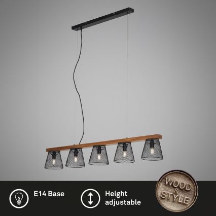 Briloner 4077-055 - Takpendel WOOD & STYLE 5xE14/25W/230V, gummiträ