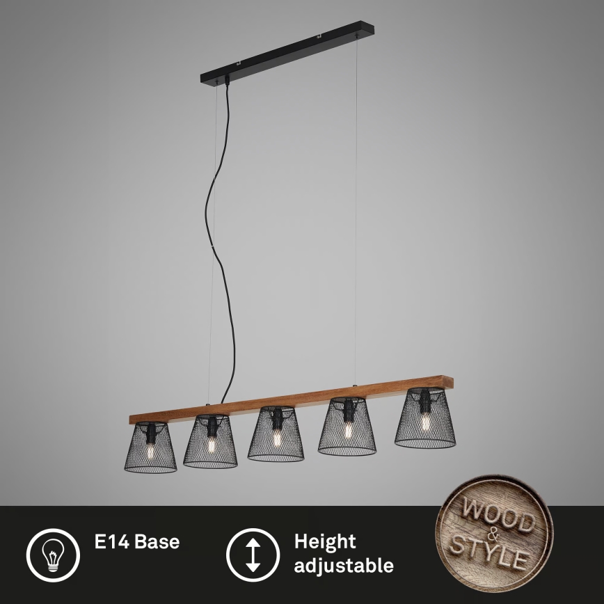 Briloner 4077-055 - Takpendel WOOD & STYLE 5xE14/25W/230V, gummiträ