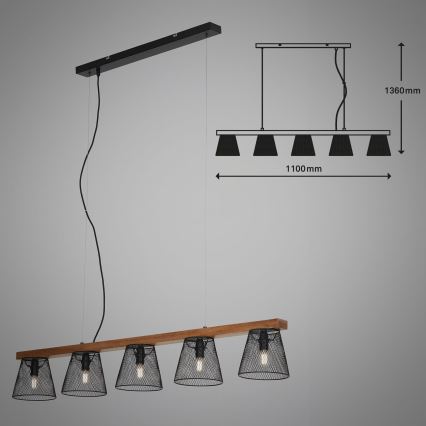Briloner 4077-055 - Takpendel WOOD & STYLE 5xE14/25W/230V, gummiträ
