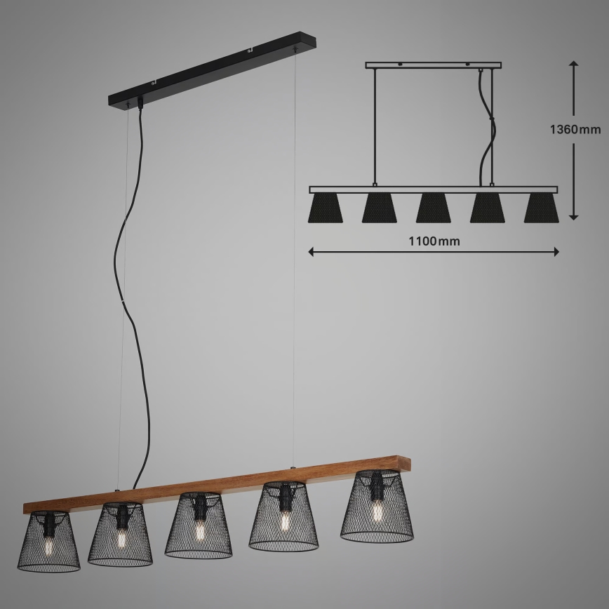 Briloner 4077-055 - Takpendel WOOD & STYLE 5xE14/25W/230V, gummiträ