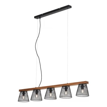 Briloner 4077-055 - Takpendel WOOD & STYLE 5xE14/25W/230V, gummiträ