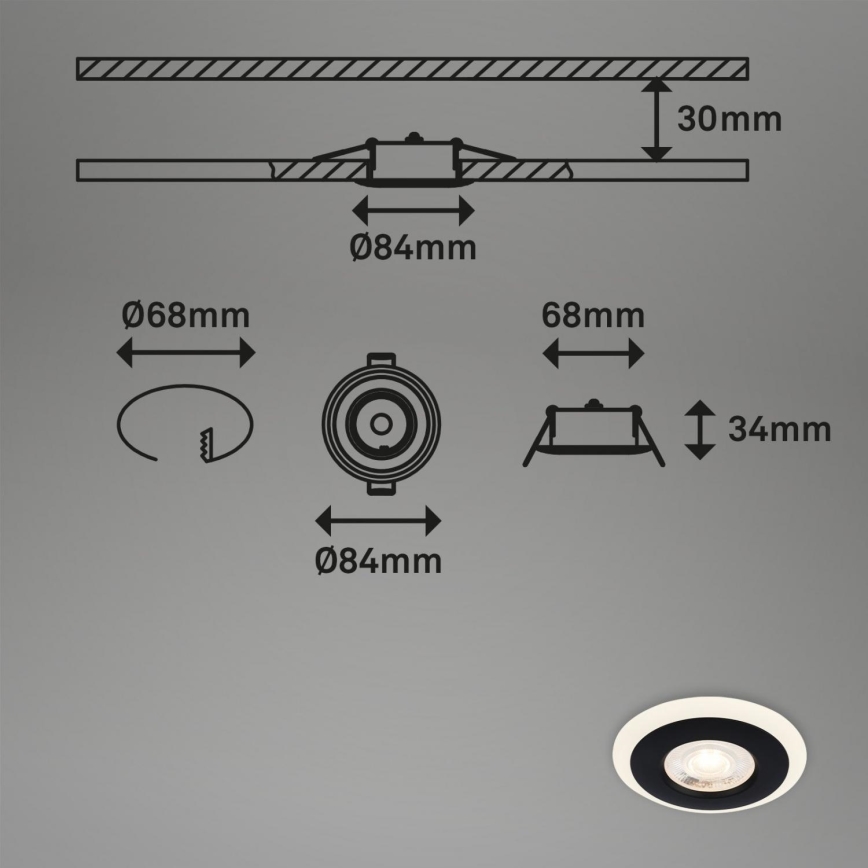 Briloner 7039-035 - KIT 3x Infälld LED badrumsbelysning LED/5W/230V IP44