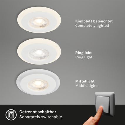 Briloner 7039036 - Sats om 3 infällda badrumsarmaturer 3xLED/5W/230V IP44 vit
