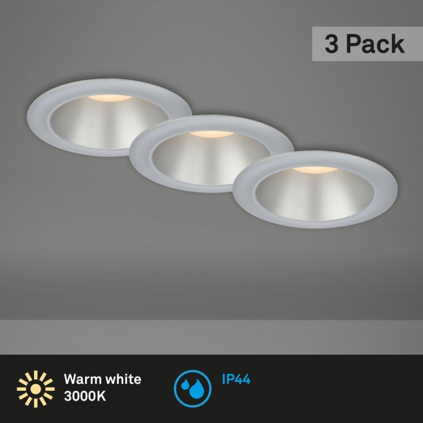 Briloner 7041-034 - KIT 3x Infälld LED badrumsbelysning LED/4,9W/230V IP44 silver